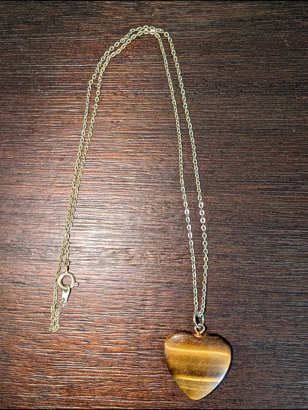 Gold Chain Heart Tiger Eye Pendant Necklace